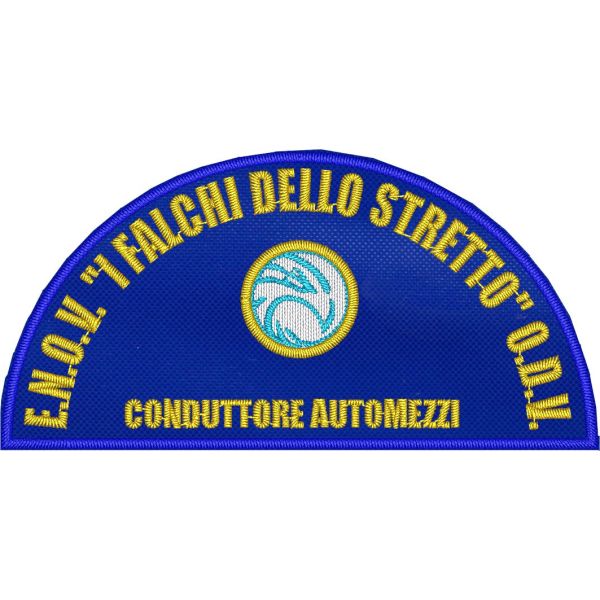 Cod.ENOV2434 Mezzaluna ricamata con incarico "CONDUTTORE AUTOMEZZI" su base cm.9 