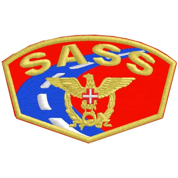 Patch ricamato in OROR DISTINTIVO S.A.S.S. oro  su base ROSSA