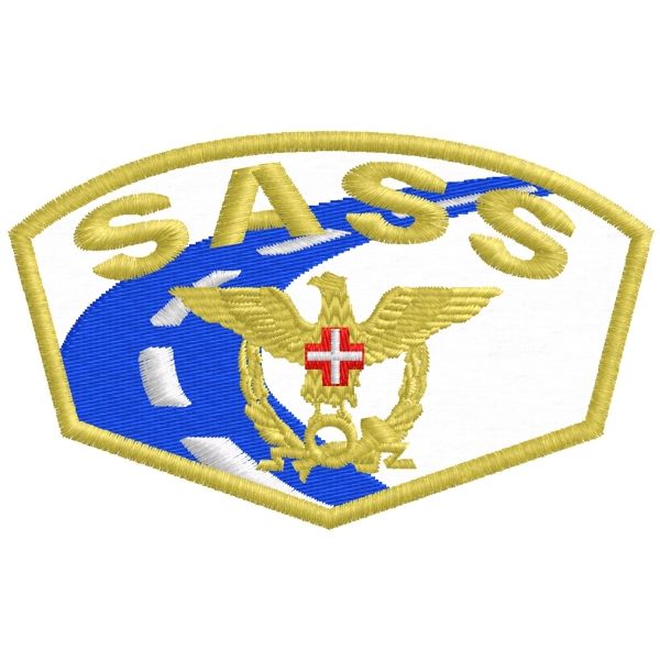 Patch ricamato in ORO DISTINTIVO S.A.S.S.  su base bianca
