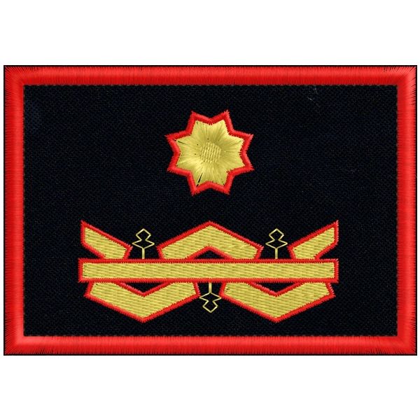 Patch rett. ricamato 1 stella dorata e logo su fondo blu navy cm. 10 x 7 cod.SASS19005