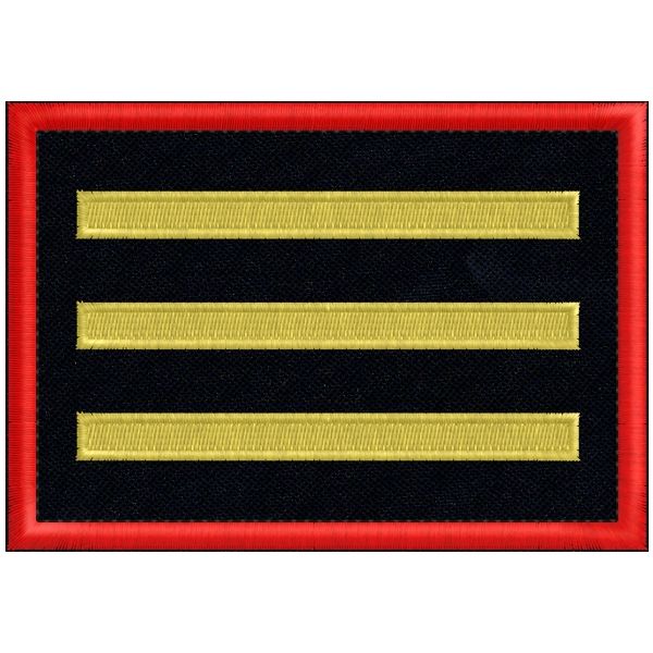 Patch rett. ricamato 3 righe dorate su fondo blu navy cm. 10 x 7 cod.SASS19023